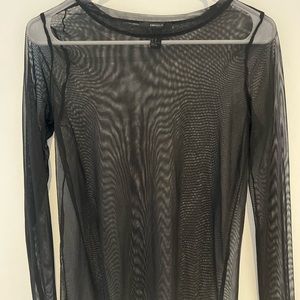 Forever 21 Black Sheer Long-Sleeve Top